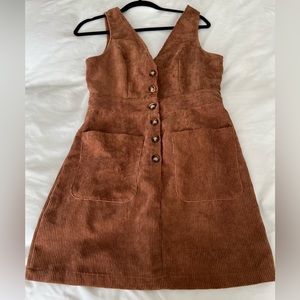 Floerns Women's V Neck Sleeveless Corduroy Button Pinafore Overall Mini Dress